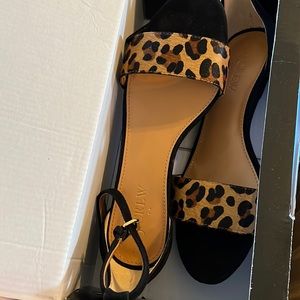 J Crew Calf Hair Demi Wedge Sandals in the box